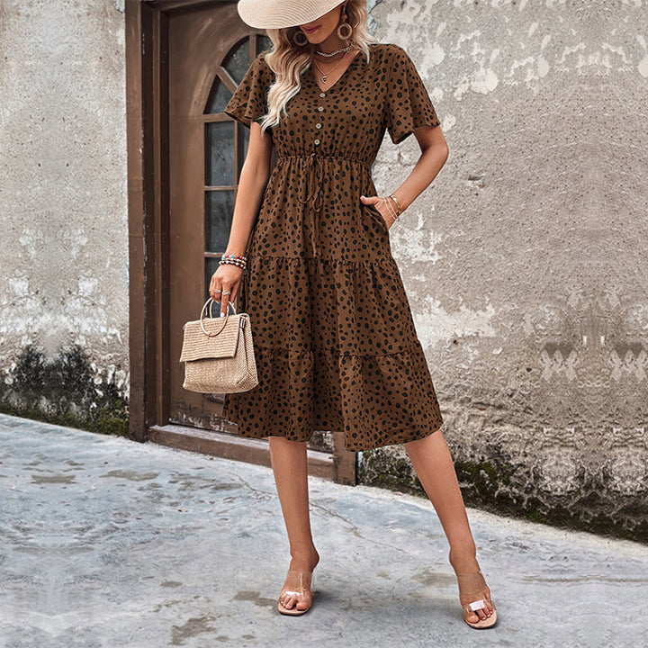 Damen Midi-Kleid mit voluminösem Rock und elegantem Bindegürtel Drune