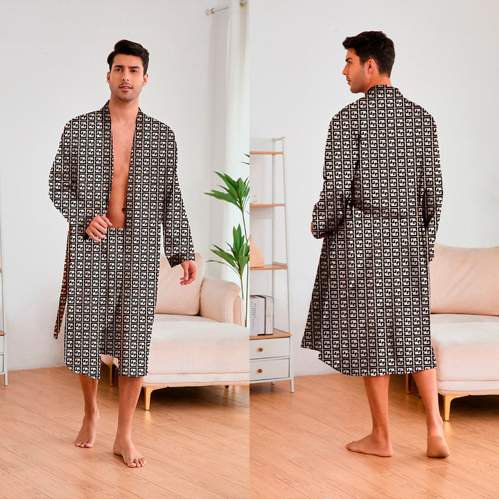 Herren Kimono-Robe mit modernem geometrischem Muster und praktischem Gürtel Drune