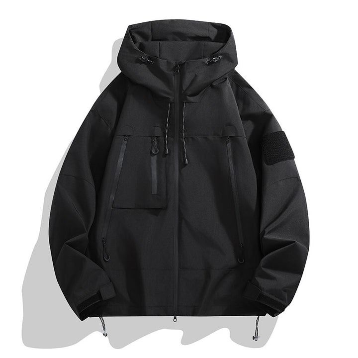 Herren funktionale Outdoor-Jacke mit verstellbarer Kapuze und mehreren Taschen Drune