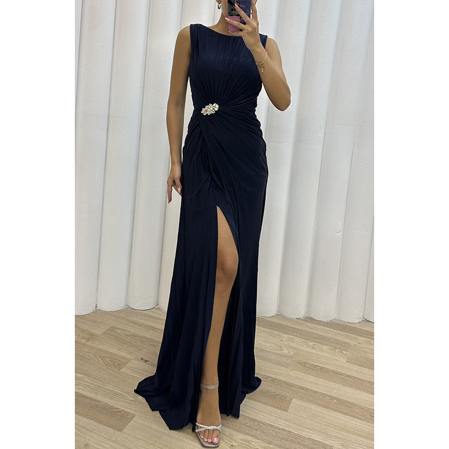 Damen Abendkleid mit eleganter Drapierung und schulterfreier Optik Drune