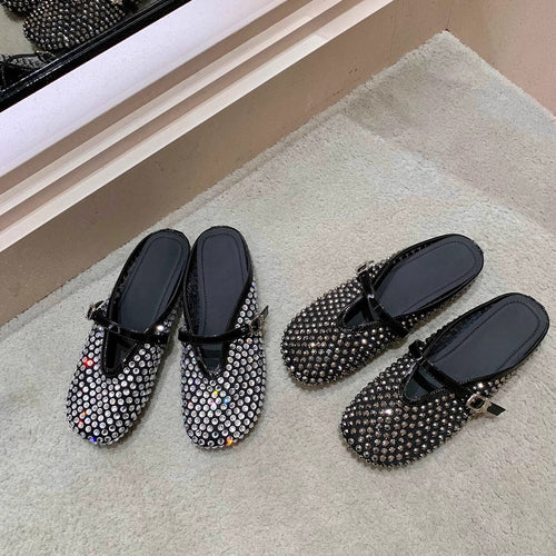 Damen Clogs mit funkelndem Strass und modischem Riemen Drune