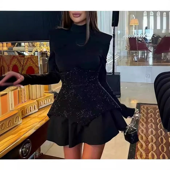 Damen Elegantes Partykleid mit schimmerndem Oberteil und ausgestelltem Rock Drune