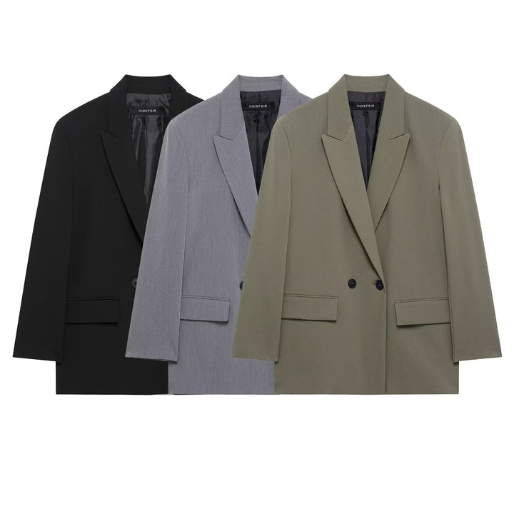 Damen Langer Zweireihiger Blazer-Mantel mit Oversize-Schnitt und Pattentaschen Drune