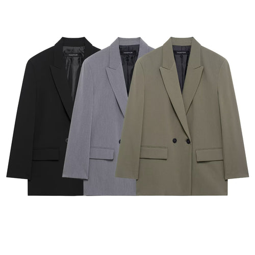 Damen Langer Zweireihiger Blazer-Mantel mit Oversize-Schnitt und Pattentaschen Drune