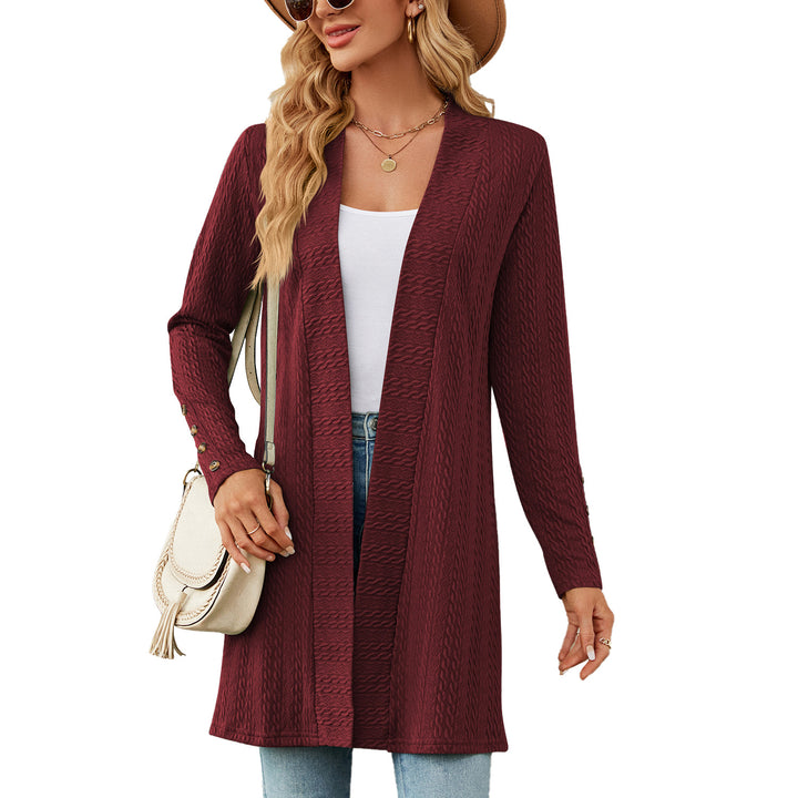 Damen Strickmantel mit modischem Zopfmuster und eleganten Knopfdetails Drune