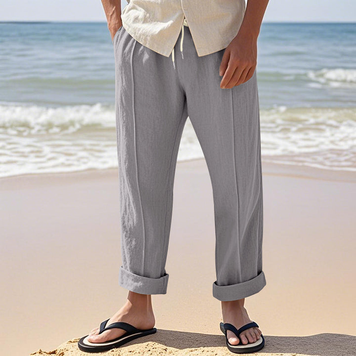 Herren Leichte Bundfalten‑Freizeithose aus Leinenmix mit elastischem Kordelbund und aufgerolltem Saum Drune