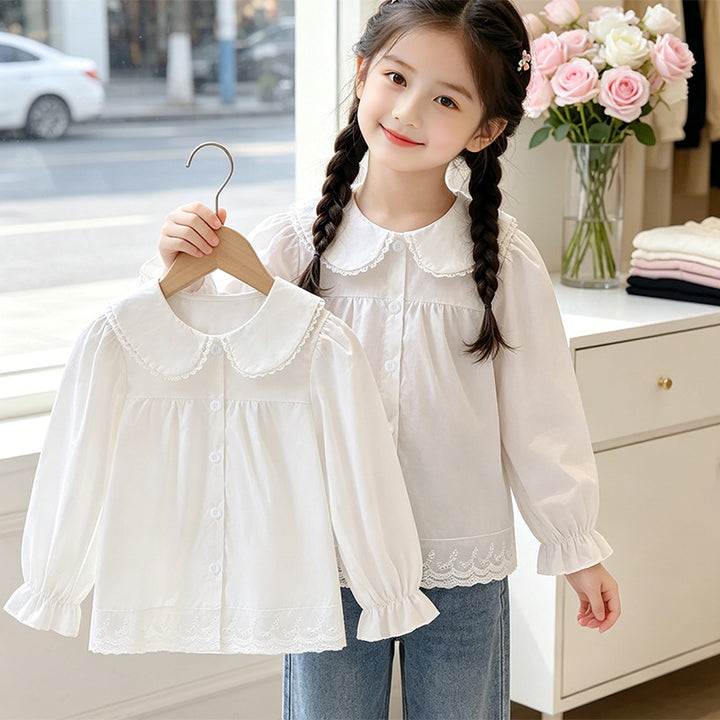 Mädchen elegante Bluse mit rüschenbesetztem Kragen Drune