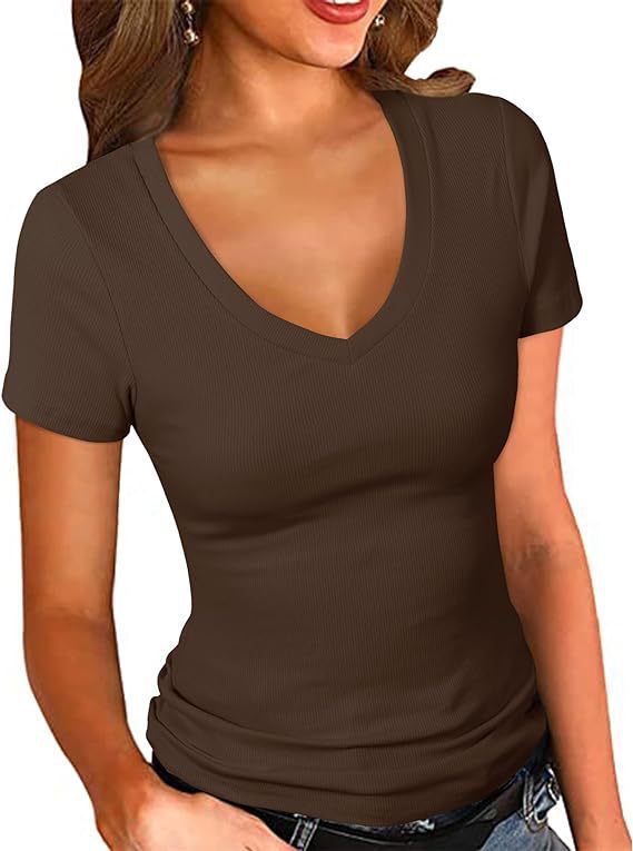 Damen V-Neck T-Shirt aus hochwertiger Baumwolle und Polyester Drune