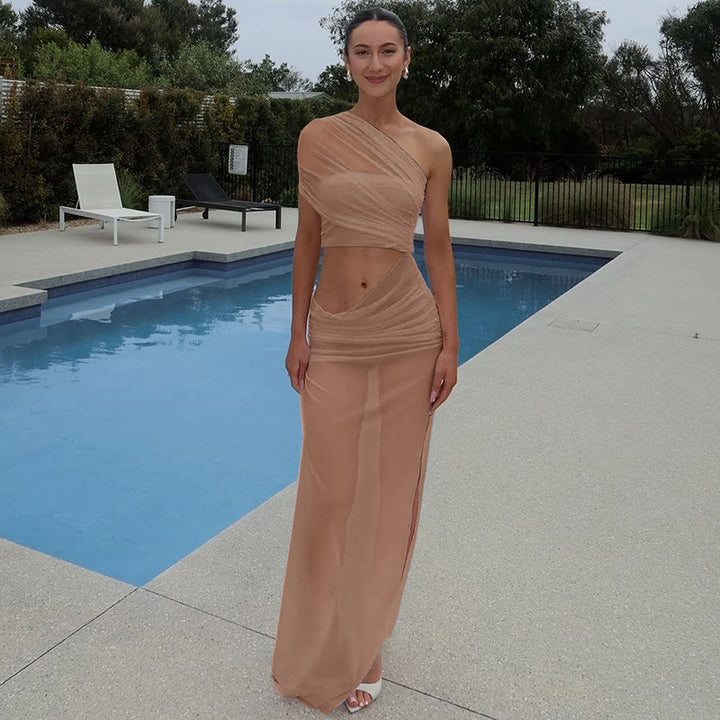 Damen Elegantes Wickelmaxikleid mit asymmetrischem Ausschnitt Drune