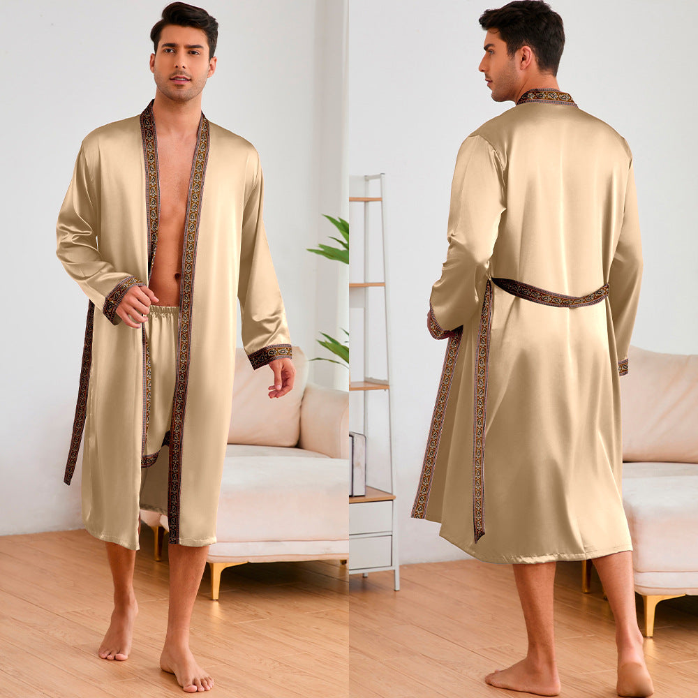 Herren Satin Morgenmantel mit stilvollem Schalkragen und seitlichen Taschen Drune