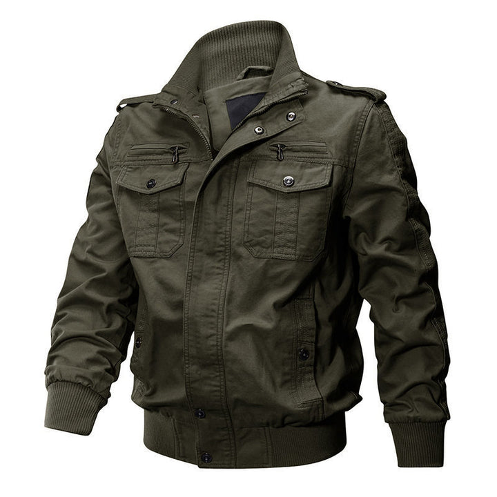 Herren nan Canvas-Fliegerjacke im Fieldstil mit hochschließendem Stehkragen, verdeckter Druckknopfblende und taktischen Reißverschlusstaschen Drune