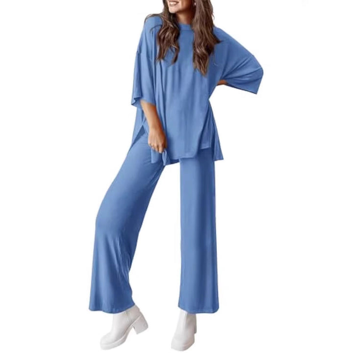Damen Lässiges Lounge-Set aus weichem Jersey mit Oversize-Tunika und weiter Palazzo-Hose Drune