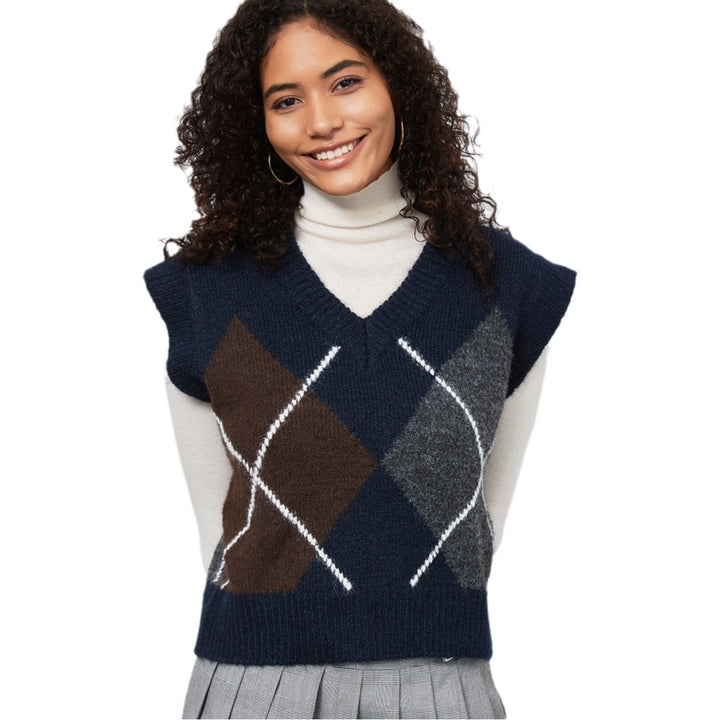 Damen Strickpullover mit modernem Rautenmuster Drune