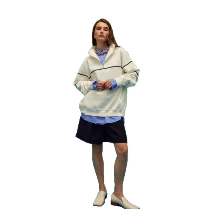 Damen Oversized Kapuzenpullover mit Reißverschluss und Streifenmuster Drune