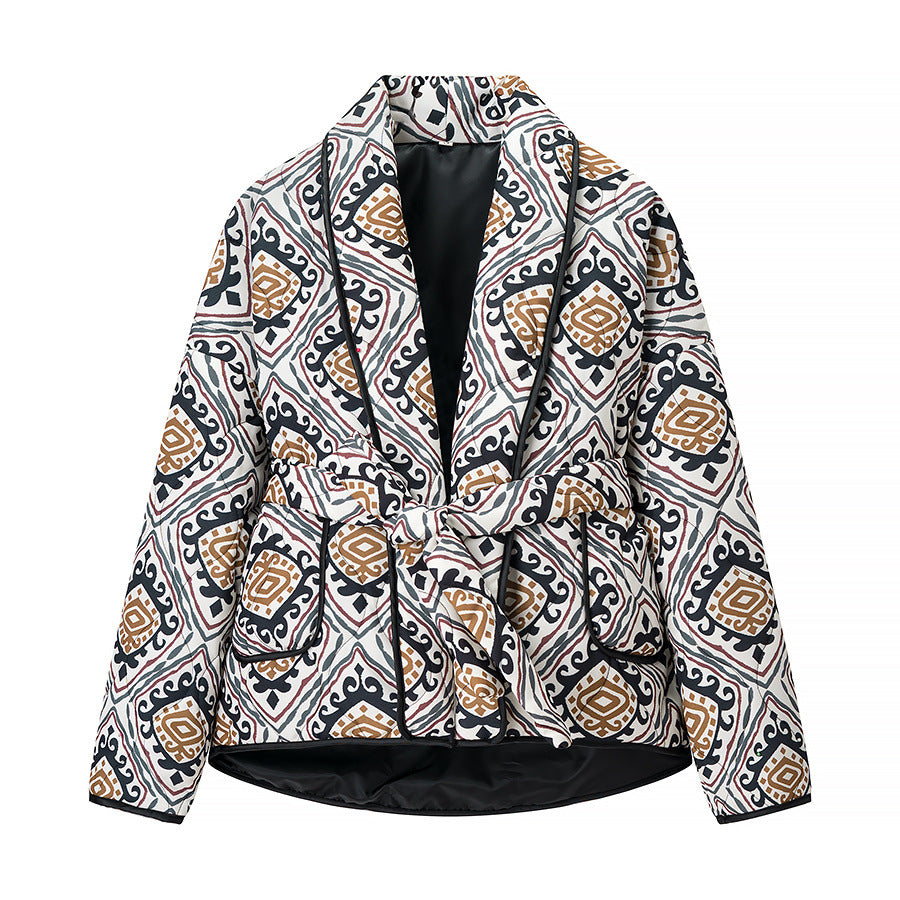 Damen modische blazerjacke mit taillierbarem Gürtel und einzigartigem Muster Drune
