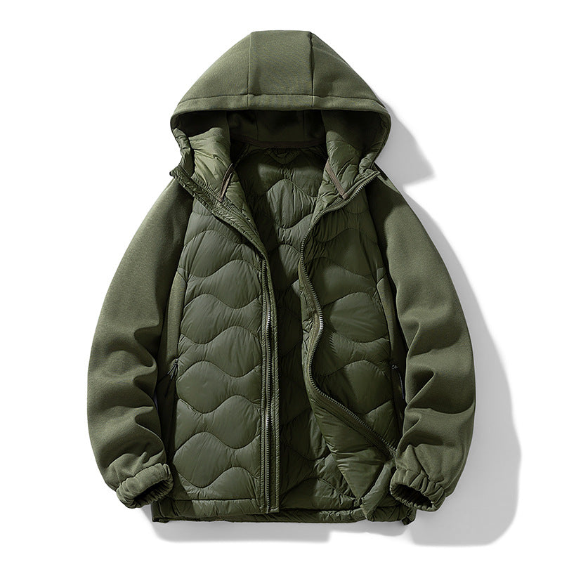 Herren Gefütterte Hybrid-Steppjacke mit Kapuze und Fleeceärmeln Drune