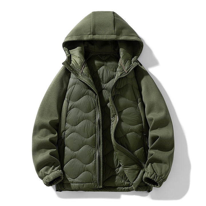 Herren Gefütterte Hybrid-Steppjacke mit Kapuze und Fleeceärmeln Drune