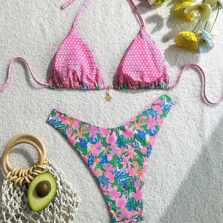 Damen Triangel-Bikini mit floralem Design Drune