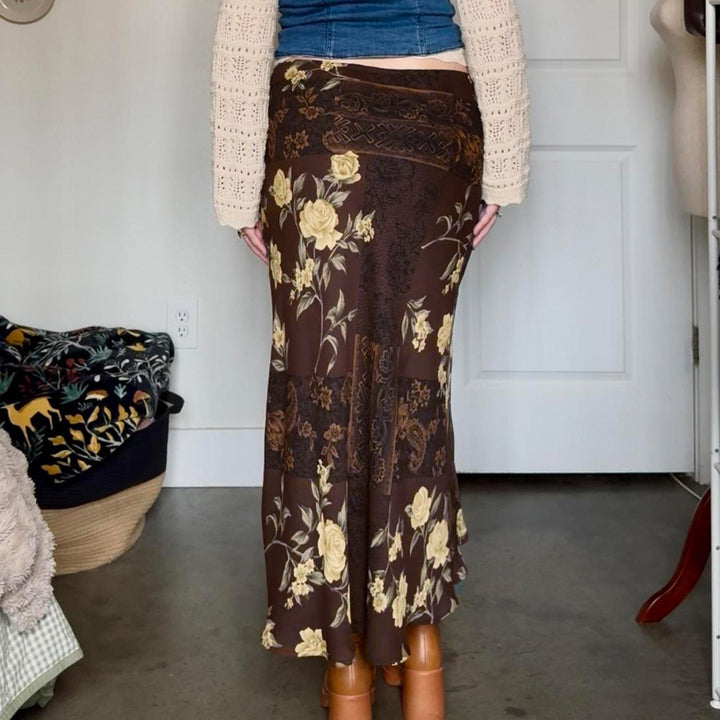Damen Maxi-Rock mit floralem Design und transparenter Chiffon-Überlage Drune
