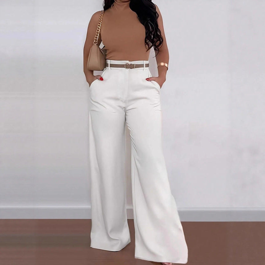 Damen Weitgeschnittene Elegante Anzughose mit Gürtel Drune