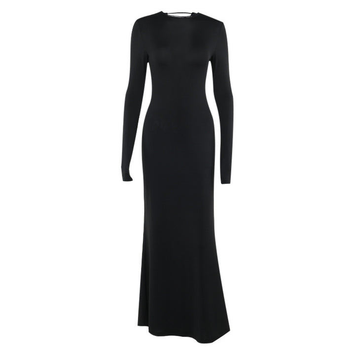 Damen Figurbetontes Maxikleid aus Stretch-Jersey mit langen Ärmeln und rundem Ausschnitt Drune