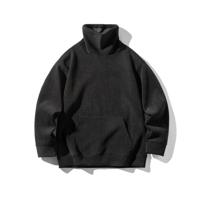 Unisex Oversize Waffelstruktur-Halbrollkragen-Sweatshirt mit Kängurutasche Drune