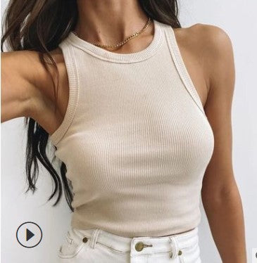 Damen körpernahes Cropped Top mit Rippstruktur und breiten Trägern Drune