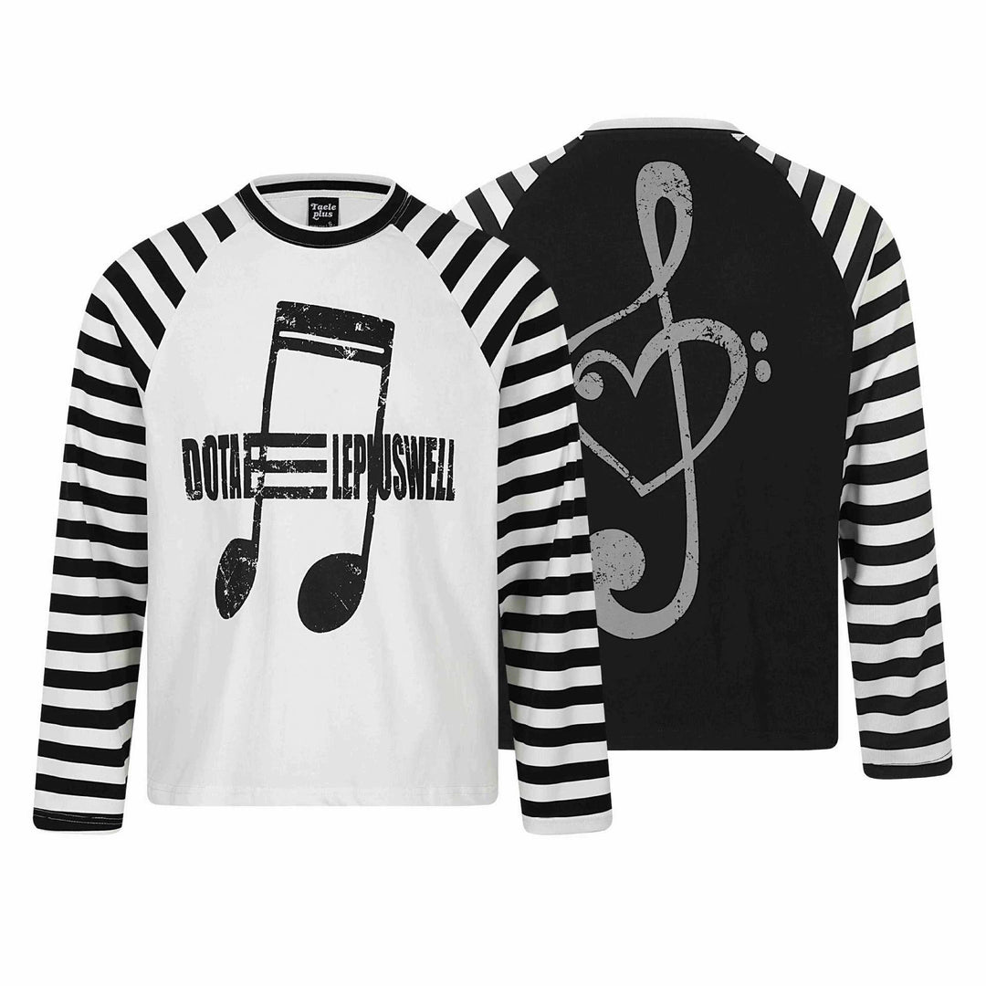 Unisex Langärmliges Raglan-Longsleeve mit Musik‑Print und gestreiften Ärmeln Drune