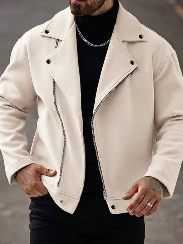 Herren Oversized Bikerjacke aus Wollmix mit asymmetrischem Reißverschluss und Druckknopf-Details Drune