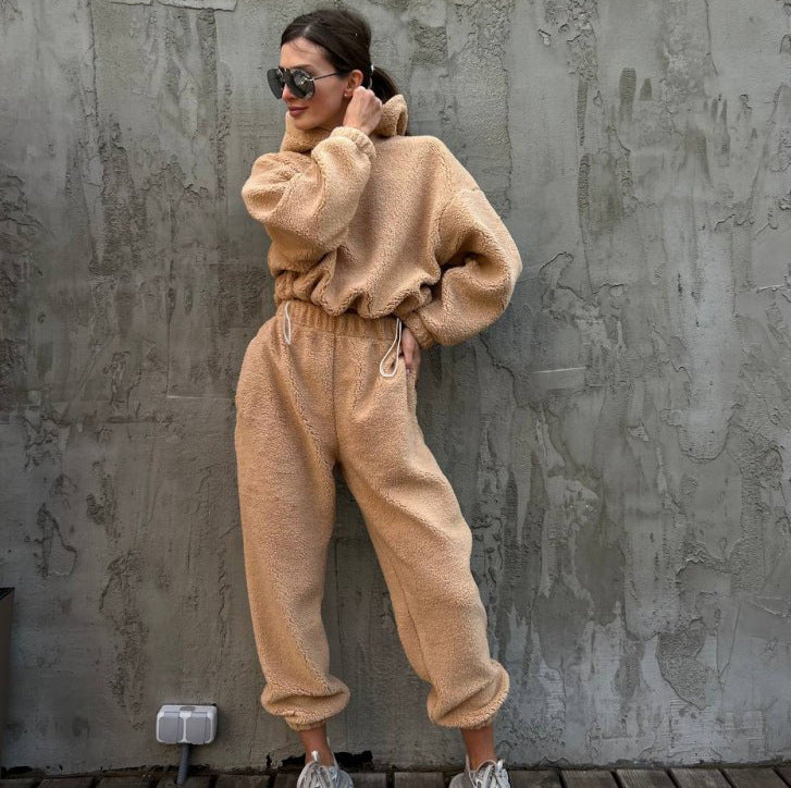 Drune | Loungewear Set Fleece Hoodie und Hose Hohe Taille Lockere Passform