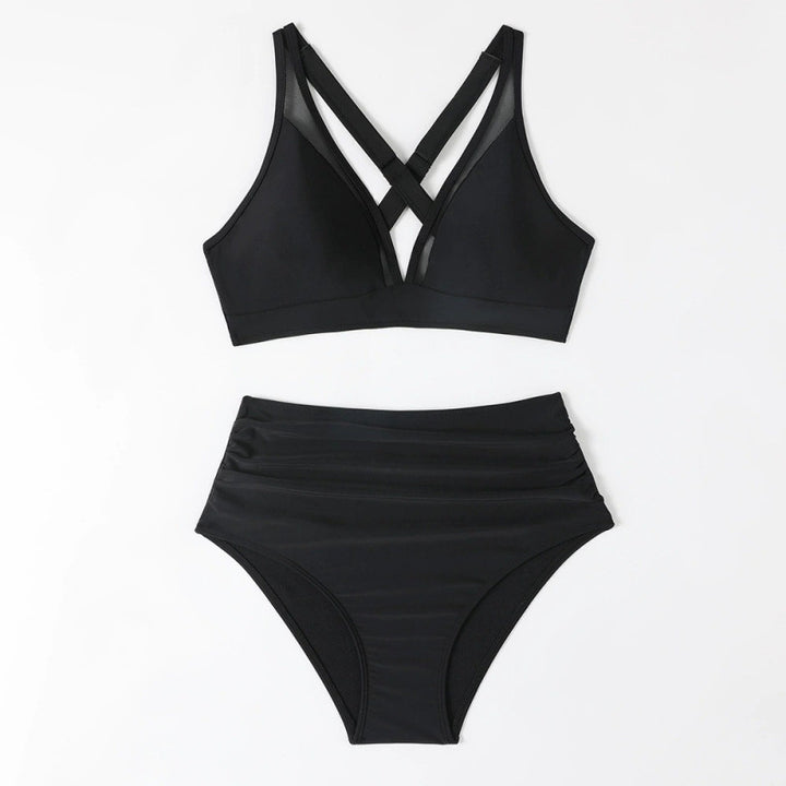 Damen Bikini-Set mit hoch geschnittenem Höschen und modernem Kreuz-Riemen-Design Drune