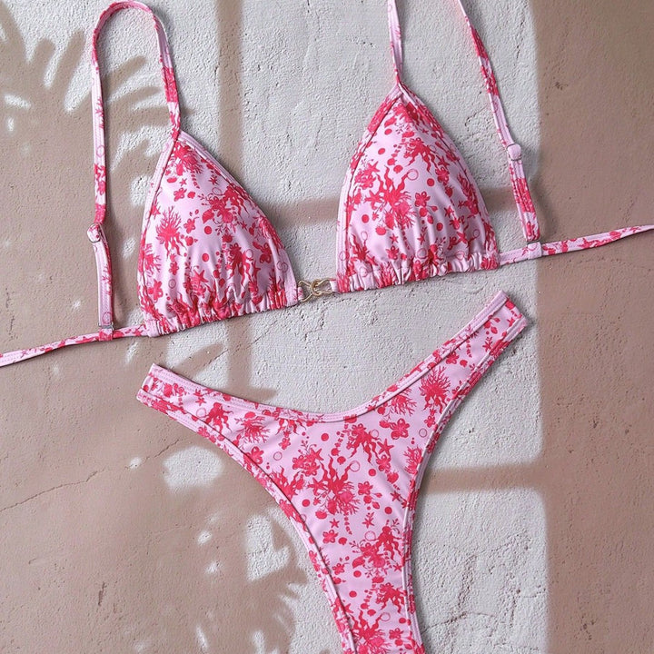 Damen verstellbarer Triangel-Bikini mit floraler Einfassung Drune