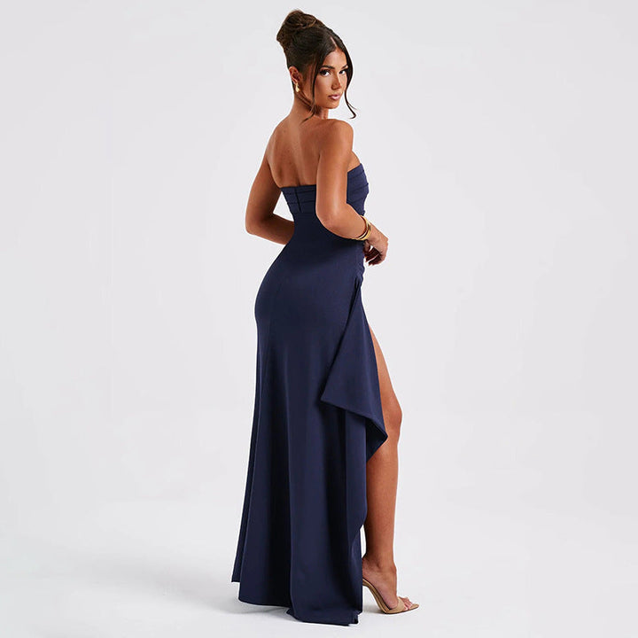 Damen Elegantes Maxikleid mit hohem Schlitz und trägerlosem Design Drune