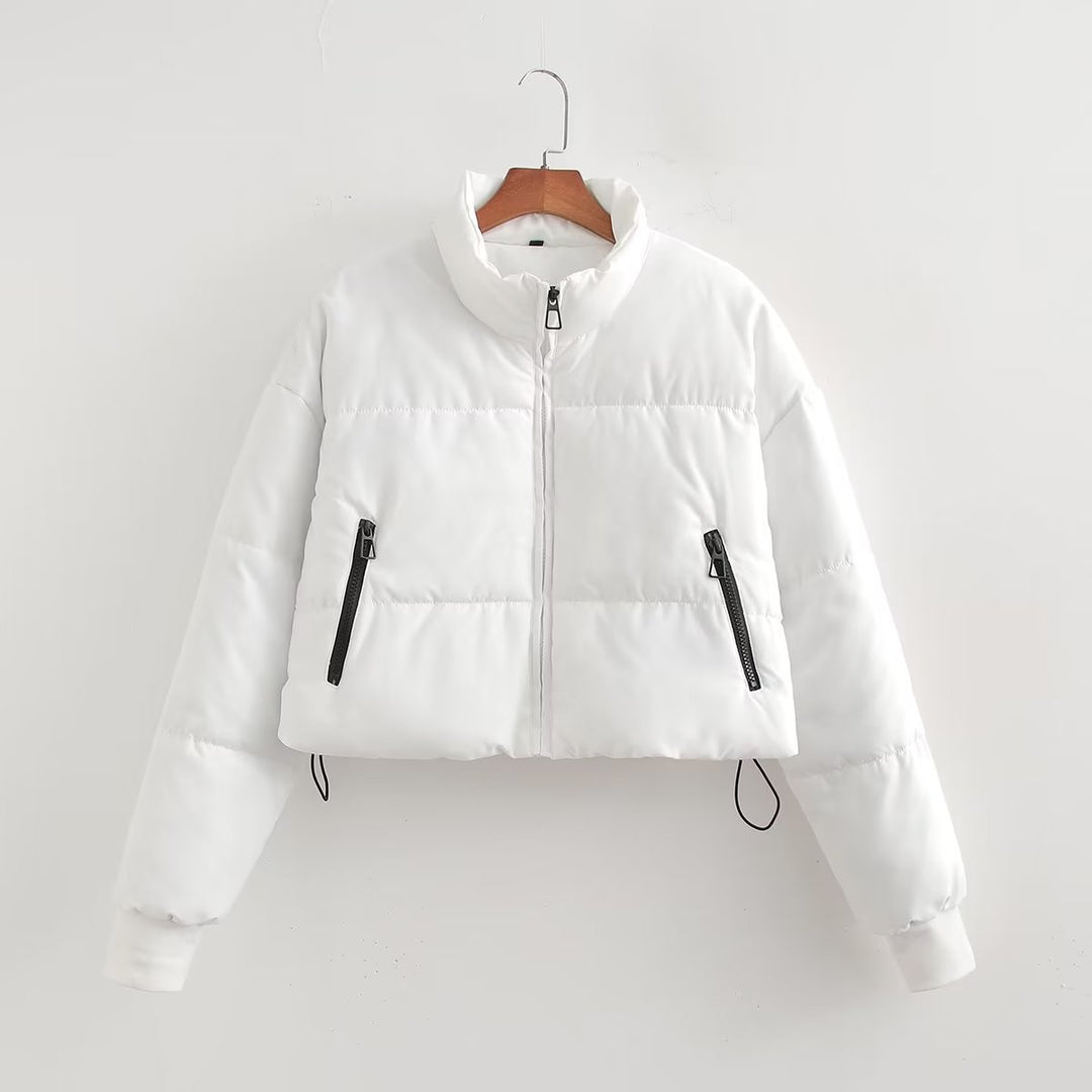 Damen nan cropped Steppjacke mit hohem Kragen, elastischen Bündchen und verdecktem Kordelzug Drune
