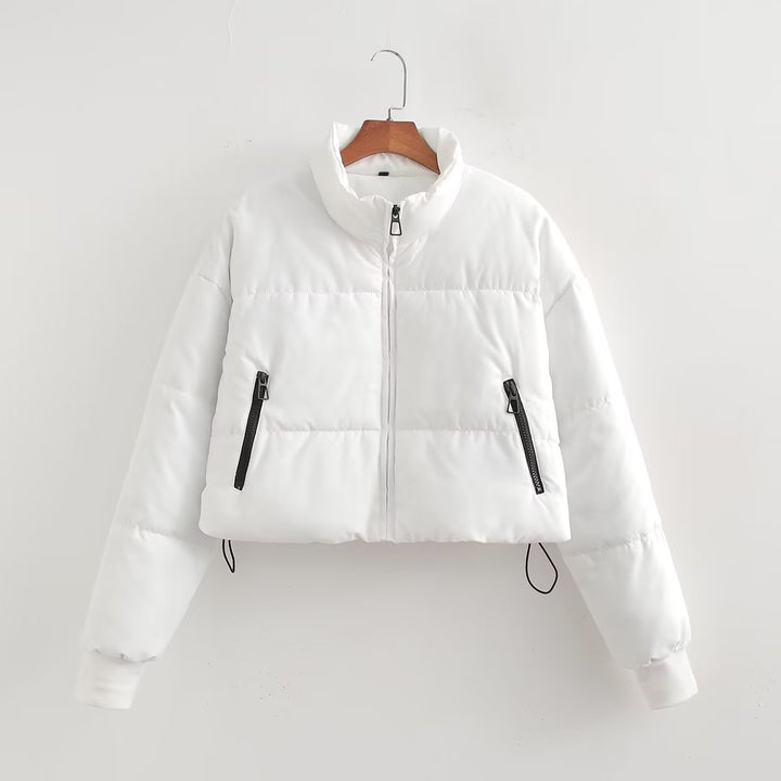 Damen nan cropped Steppjacke mit hohem Kragen, elastischen Bündchen und verdecktem Kordelzug Drune