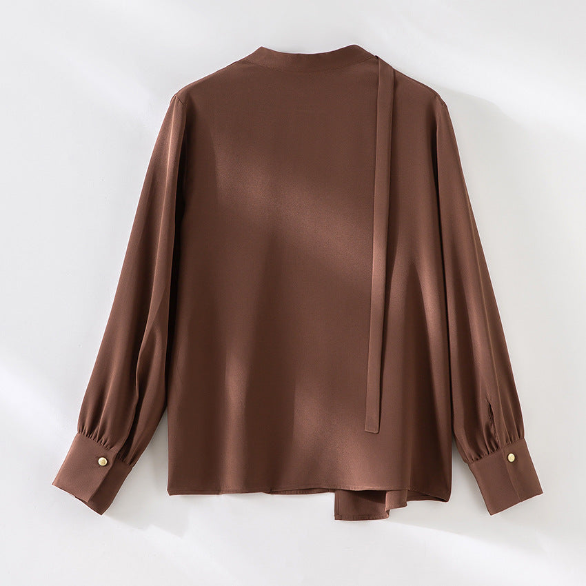 Damen elegante oversized Bluse mit asymmetrischem V-Ausschnitt und Manschetten Drune