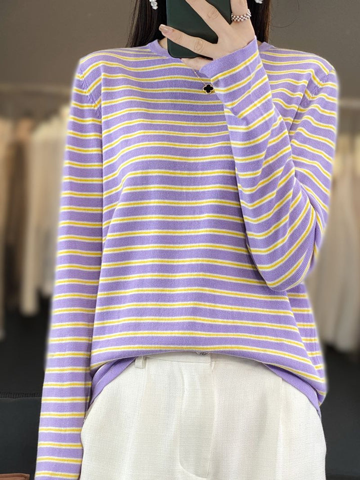 Damen Leichter Baumwollmix-Streifenpullover mit Rundhals, Raglanärmeln und lässiger Silhouette Drune