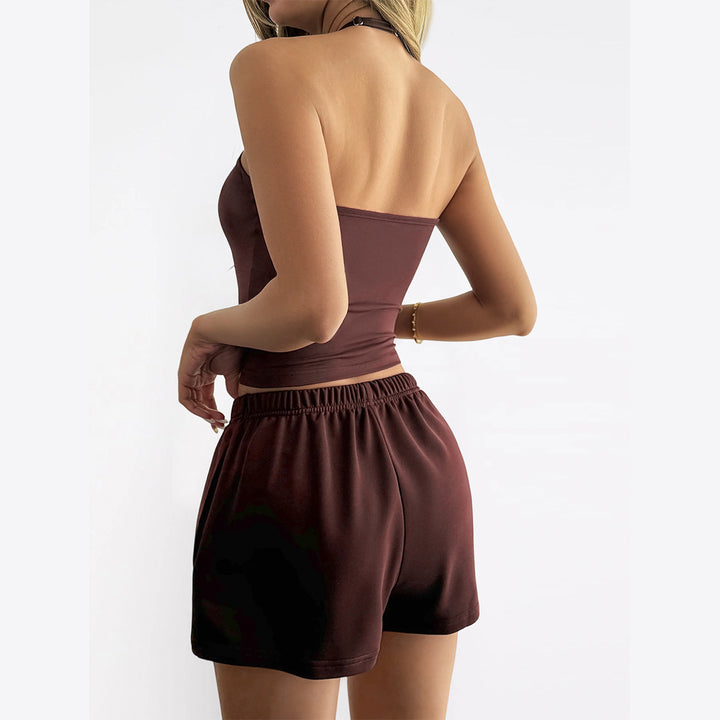 Damen Sportliches Zweiteiliges Set mit trägerlosem Oberteil und elastischen Shorts Drune