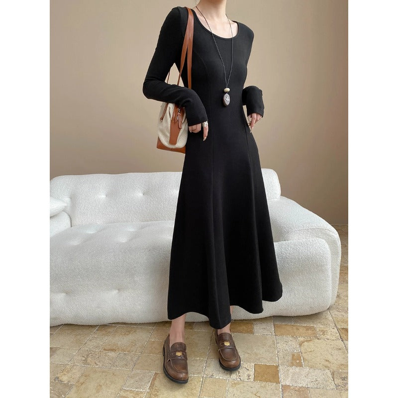Damen elegantes langärmliges Maxikleid mit tailliertem Schnitt Drune