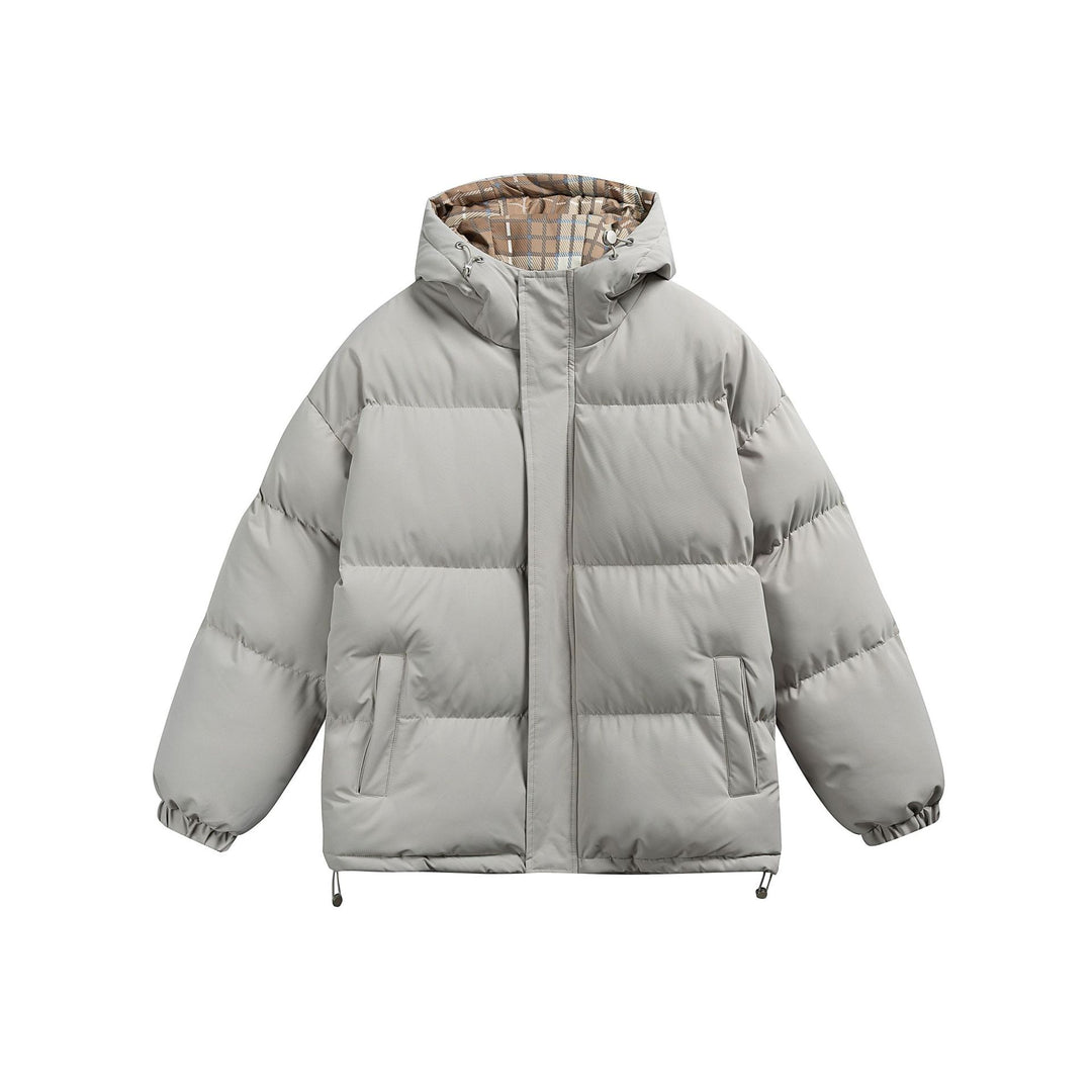 Damen Wattierte Oversize-Steppjacke mit Kapuze, hohem Kragen und karierter Futterverzahnung Drune