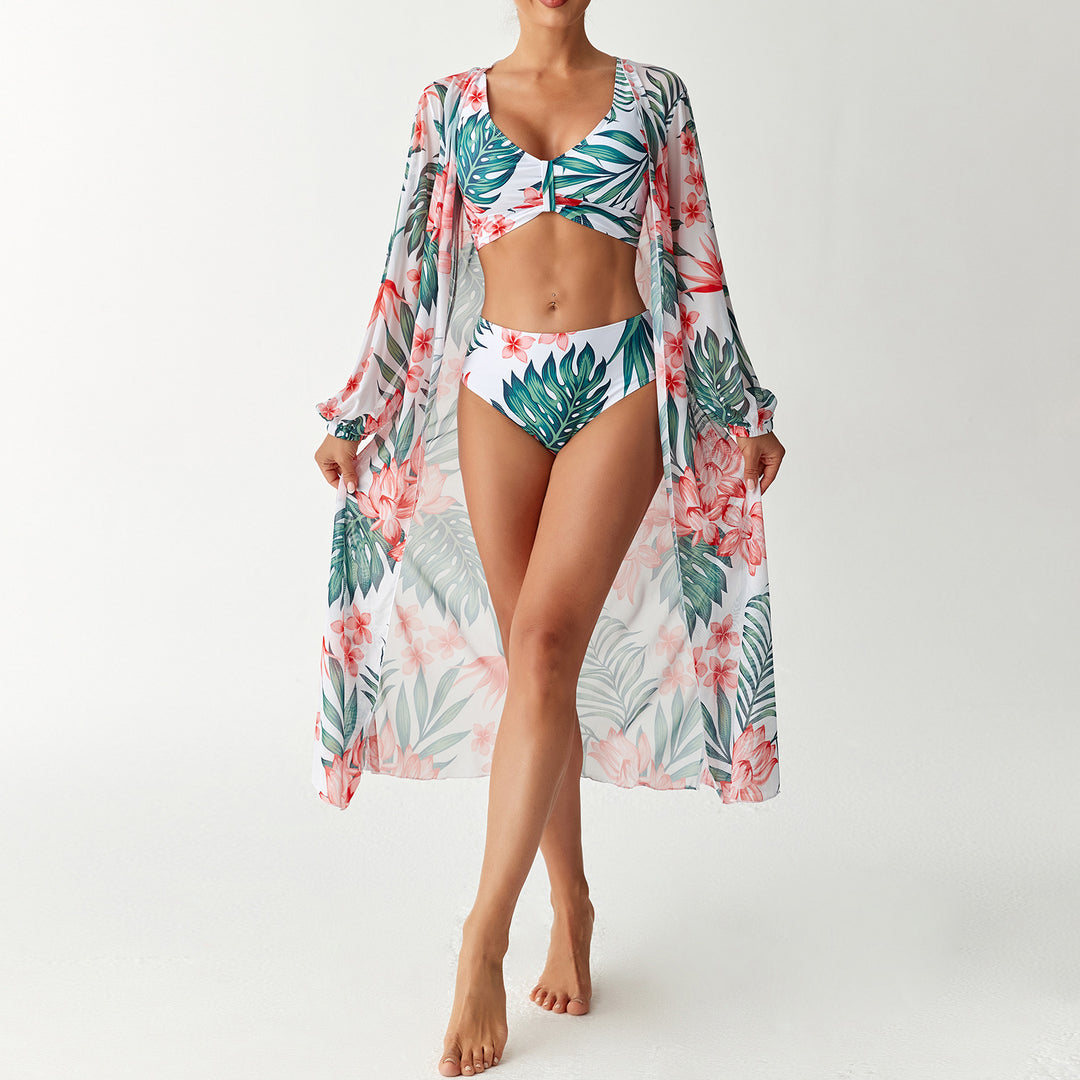 Damen Transparentes Strandkleid mit floralem Muster Drune