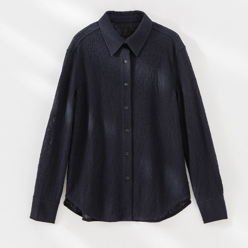 Damen Strukturierte Oversize-Hemdbluse mit Knopfleiste und klassischem Kragen Drune