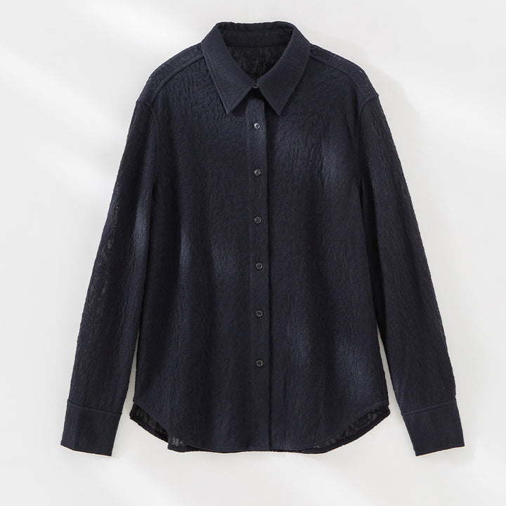 Damen Strukturierte Oversize-Hemdbluse mit Knopfleiste und klassischem Kragen Drune