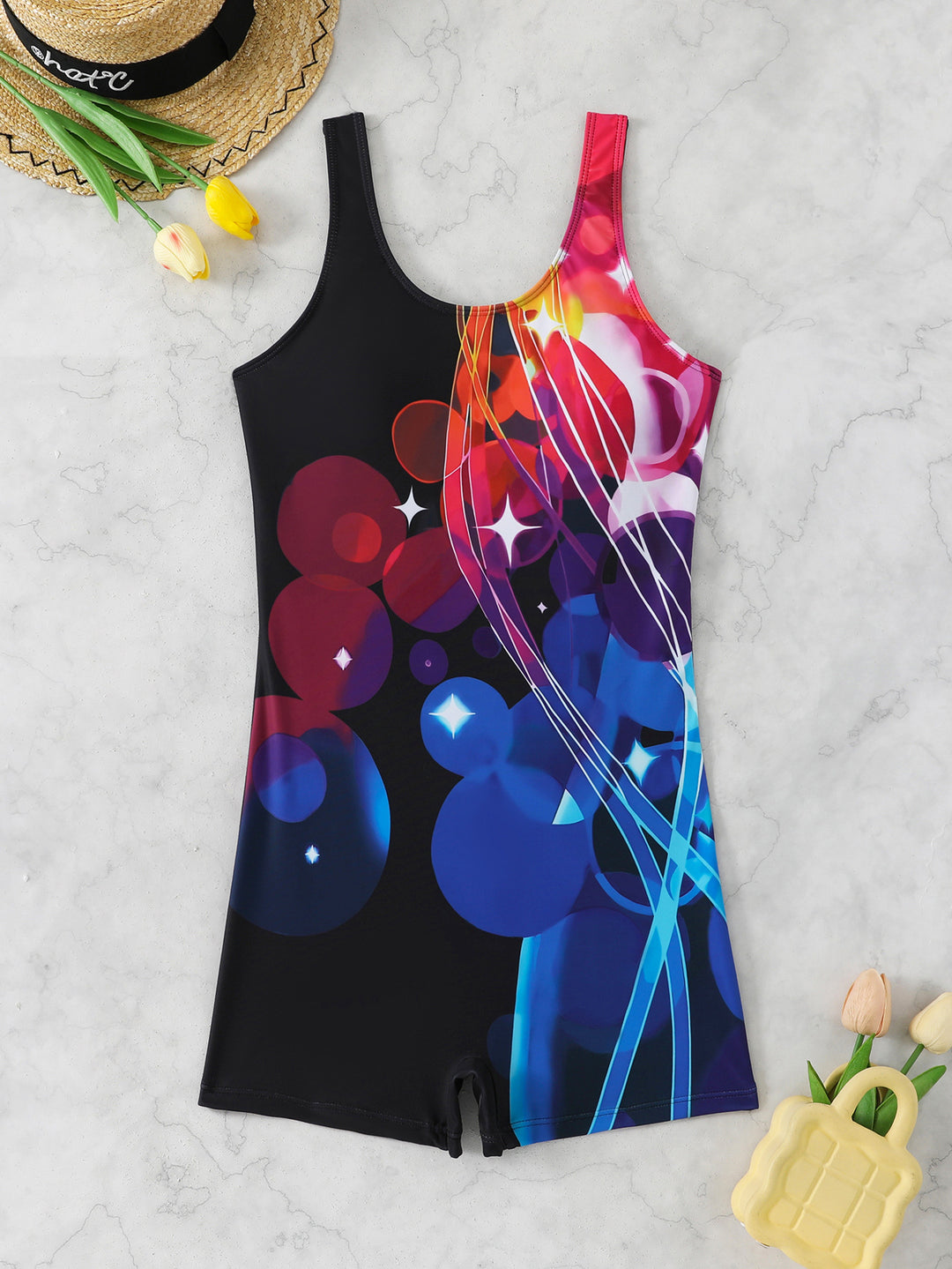 Damen Sportlicher Schwimmanzug mit dynamischem Kunstmotiv Drune
