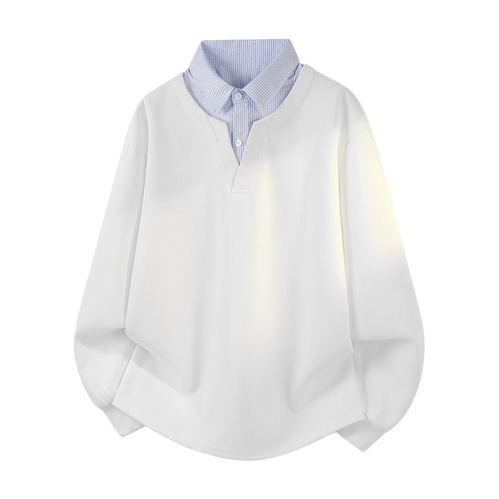 Damen Oversize-Sweatshirt mit eingearbeitetem Hemdkragen, V‑Ausschnitt und abgerundetem Saum Drune