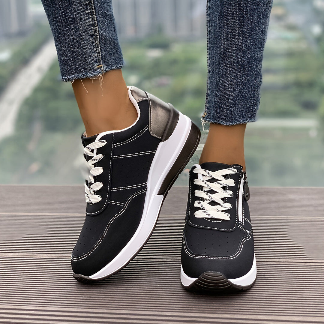 Damen Komfort-Keil-Sneaker mit seitlichem Zipper und dämpfender Plateau-Sohle Drune