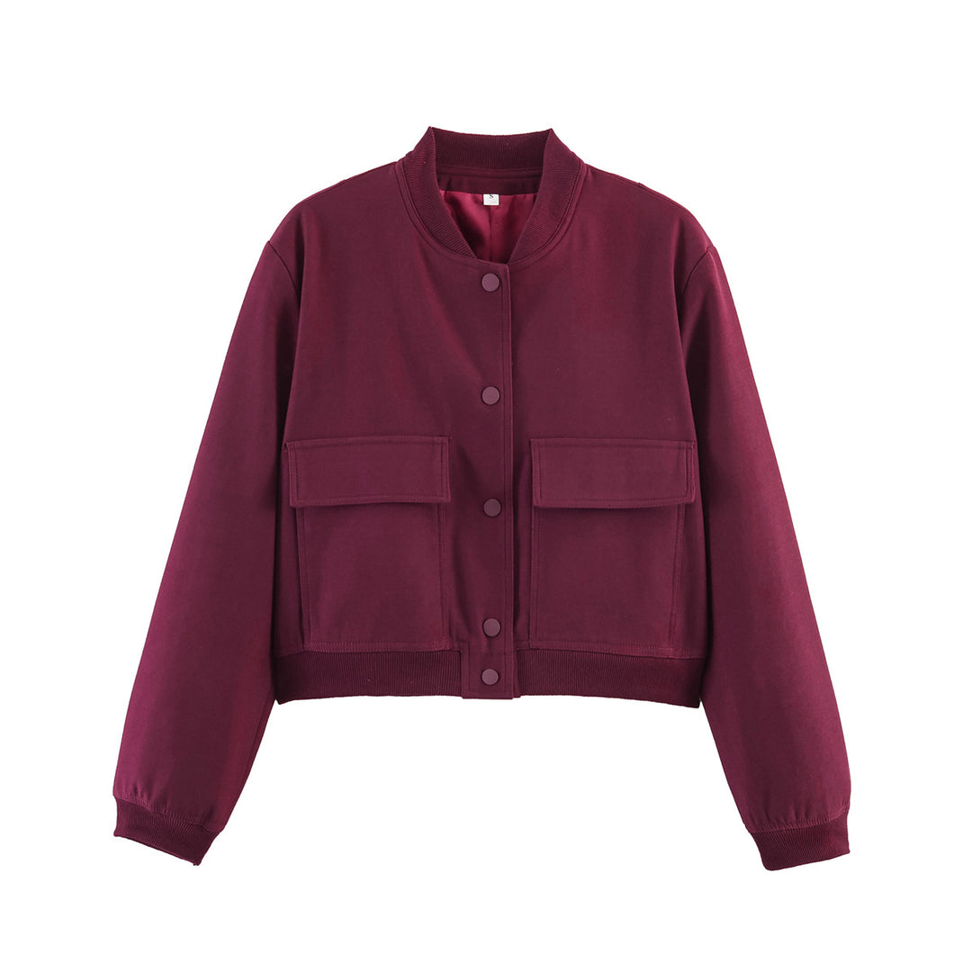 Damen kurze Bomberjacke mit Leopardenprint, Rippbündchen & Pattentaschen Drune