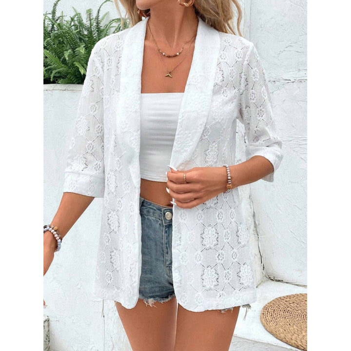 Damen Spitzenjacke im lässigen Boho-Stil mit floralem Design und 3/4-Ärmeln Drune