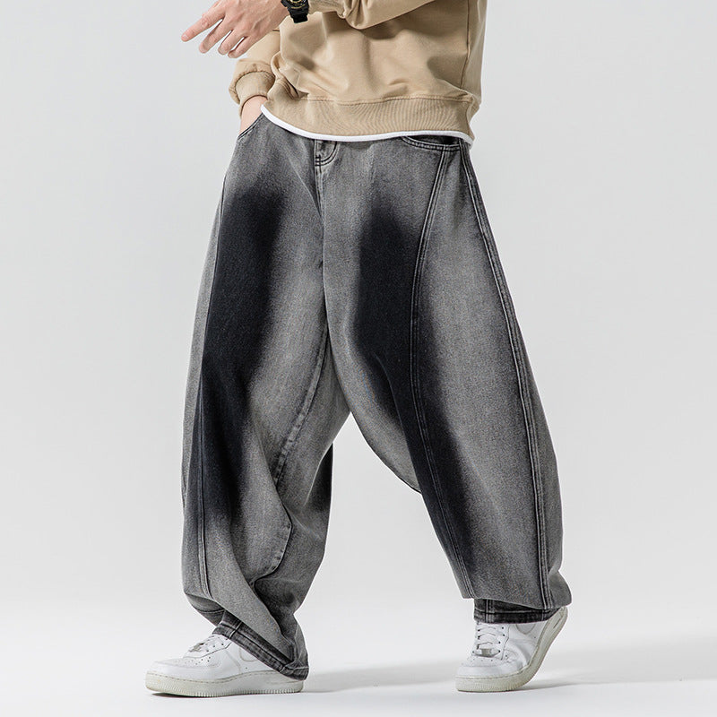 Herren Weite Paneel‑Denimhose mit Ballonbeinen und tiefem Schritt Drune