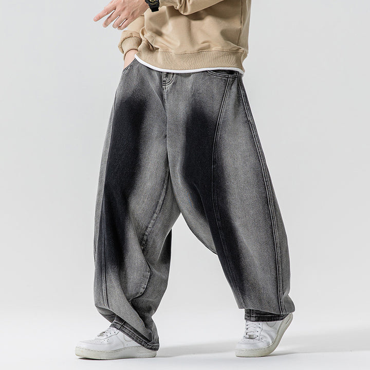 Herren Weite Paneel‑Denimhose mit Ballonbeinen und tiefem Schritt Drune